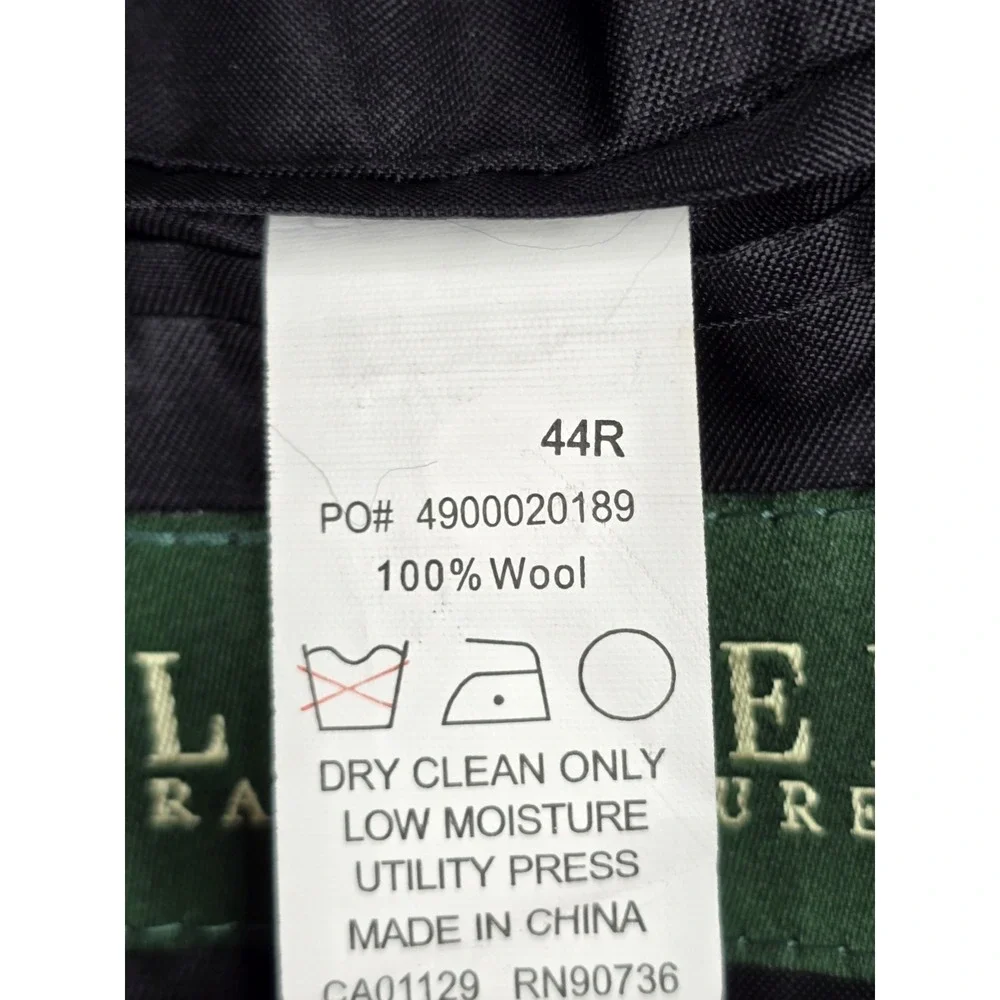 Lauren Ralph Lauren Mens Classic Fit Wool Sport Coat Blazer Black 44R Pin Stripe